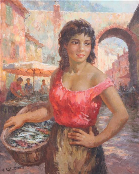 A. Galzenati Neapolitan fish seller 25 x 21in.